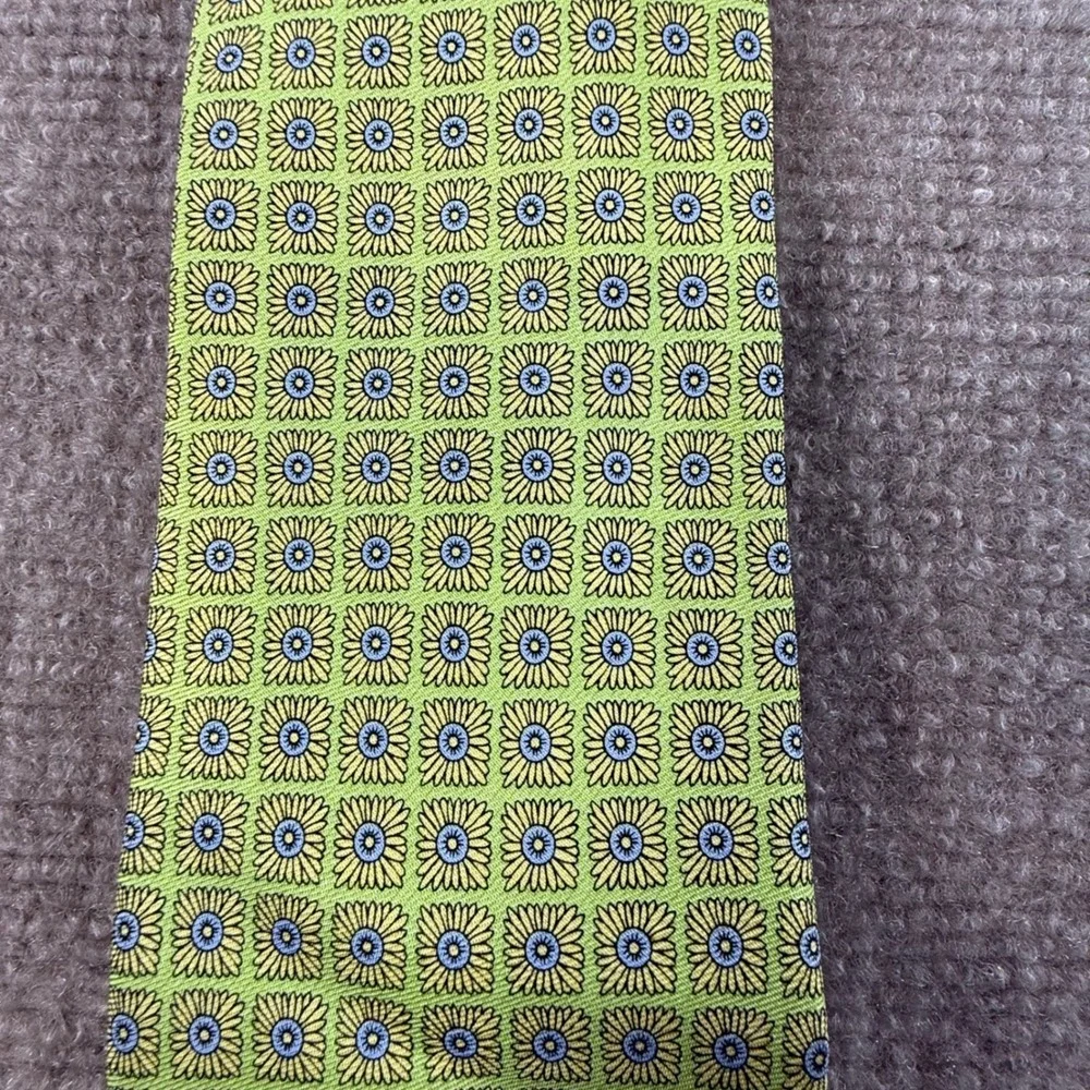 Peter Blair Mens Silk Tie Lime Green Yellow Blue Floral Geometric Made in USA